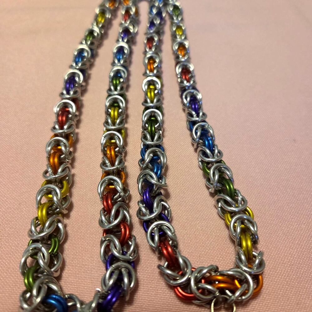 Hand Crafted Chain Maile Necklace Removable Lanyard Clip Rainbow PRIDE 19"